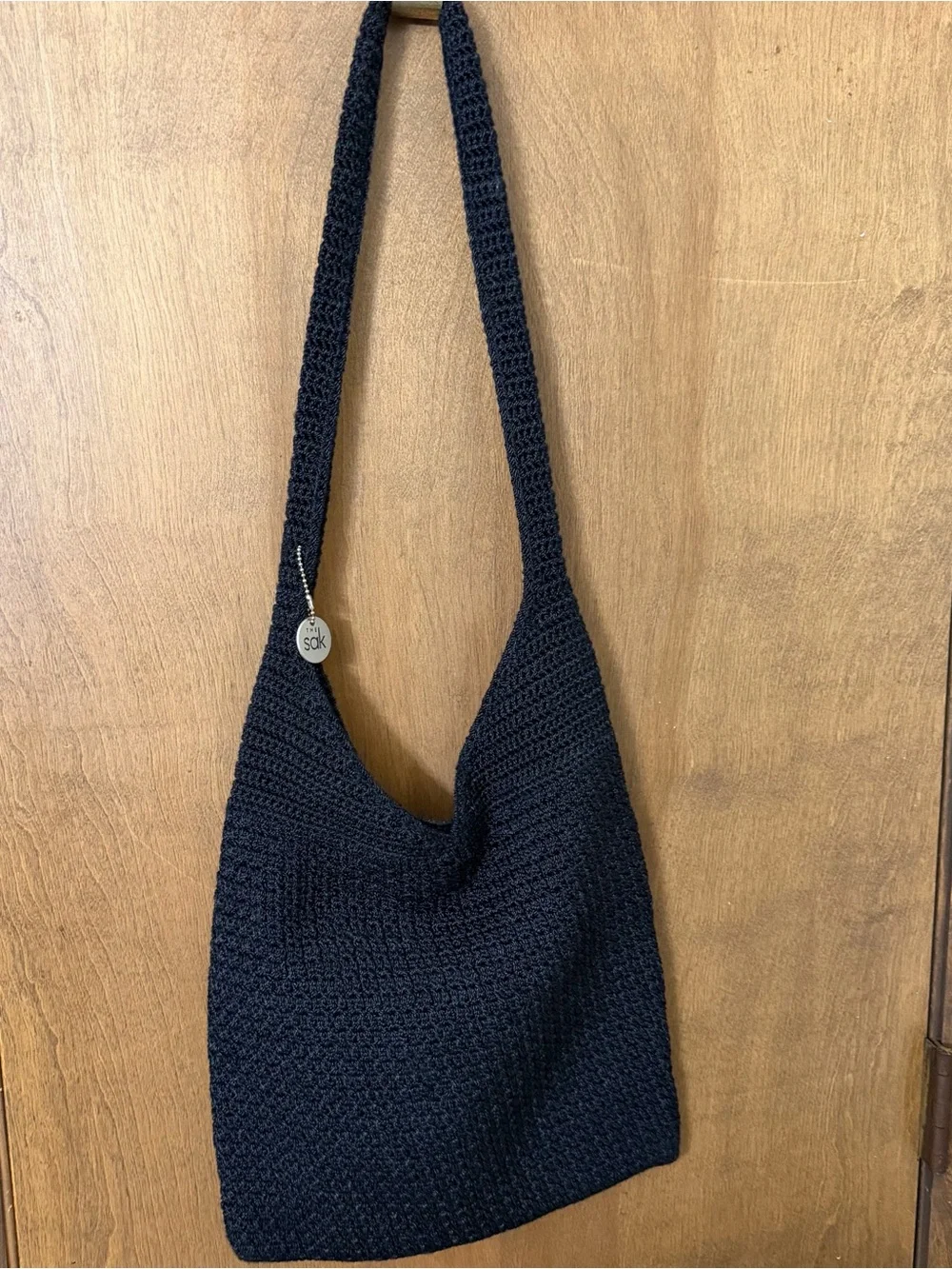 The Sak Black Crochet Purse Bag Snap Closure Zip Interior Pocket